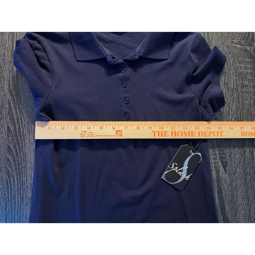 Splash Navy Polo Shirt Womens L Preppy Dark Academia Collegiate Minimalist NEW - Picture 5 of 6